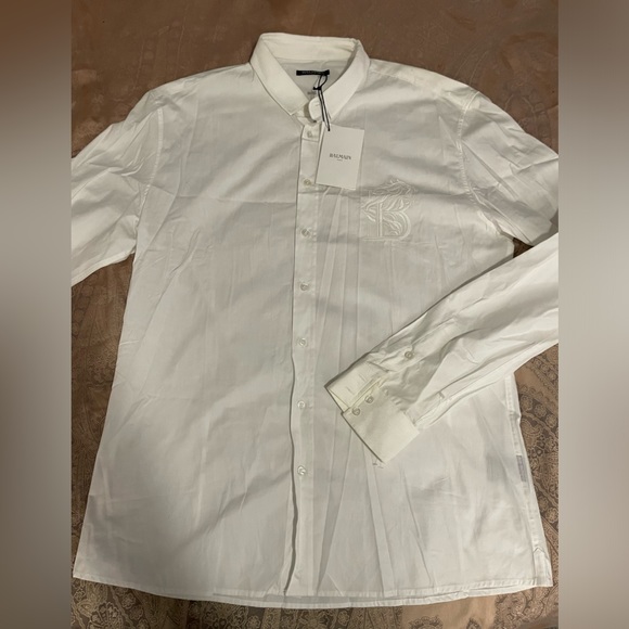 Balmain White Shirt With Logo Sz 42/XL - Picture 2 of 15